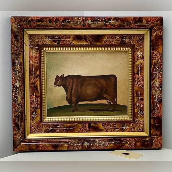 1992 Deep Framed Mary Beth Baxter Original Oil on Canvas Folk Art Cow Painting - Picture 14 of 16